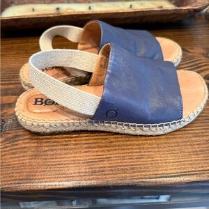 BORN DRILLES NAVY BLUE LEATHER ESPADRILLE SANDALS WOMENS 6M PREPPY COASTAL